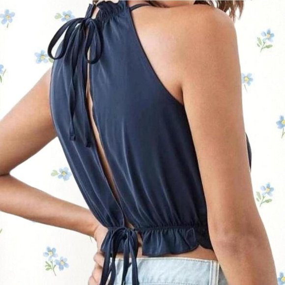 Navy Blue Women's Halter Top - Picture 3 of 4